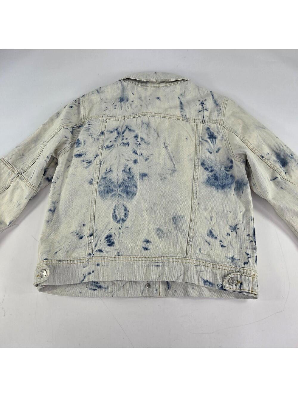 Free People Rumors Jeans Jacket Size L Blue Tie Dye Denim Button Moto Jackets - Picture 2 of 13